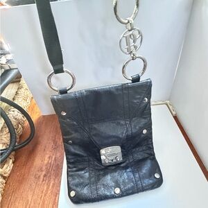 Chic butter, soft Black Leather Crossbody Bag with Silver Accents